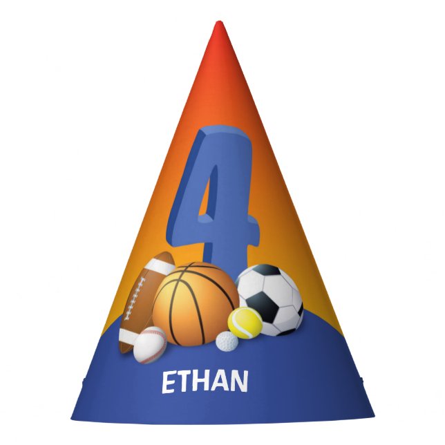 Chapeaux De Fètes Garçon 4e anniversaire Sports Balls (Devant)