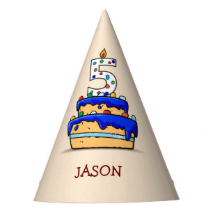 Chapeaux De Fètes Garçon 5e anniversaire, 5 sur le gâteau bleu suc