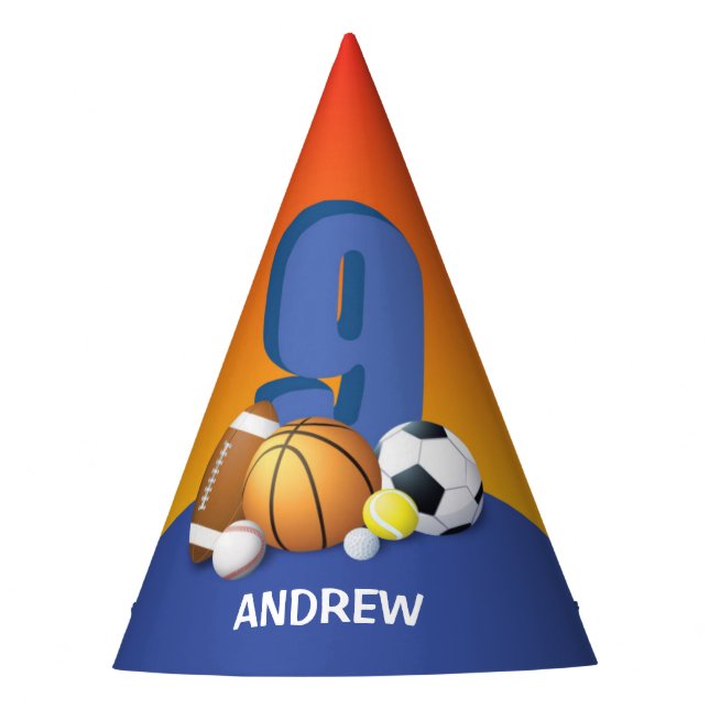 Chapeaux De Fètes Garçon 9e Anniversaire Sports Balls (Devant)