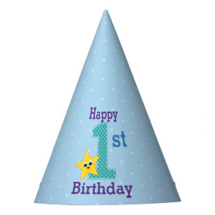 Chapeaux De Fètes Garçon pour son premier anniversaire, Bleu, Étoile