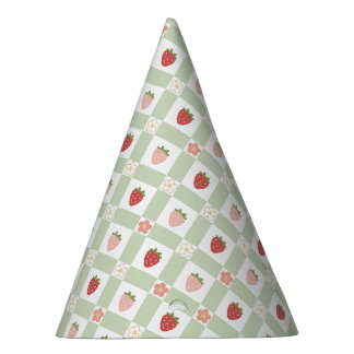 Chapeaux De Fètes Gingham Fraise Pastel Vert Enfants