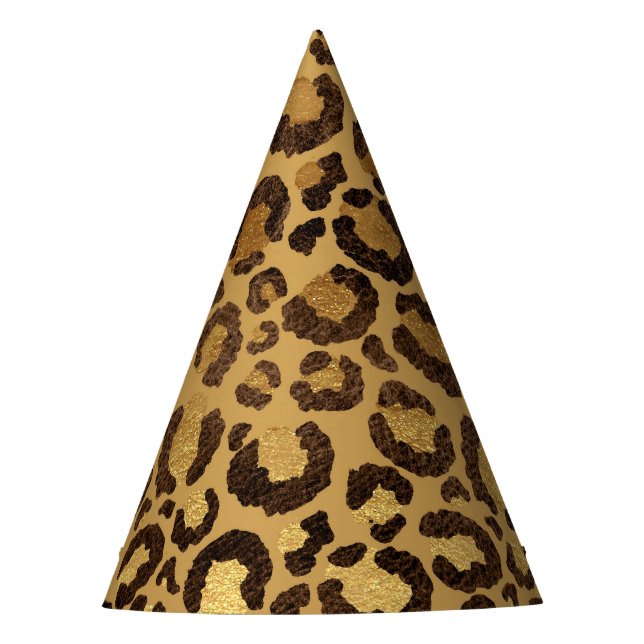 Chapeaux De Fètes Gold Foil Cheetah Motif Jungle fête d'anniversaire (Devant)