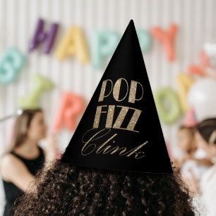 Chapeaux De Fètes Gold moderne et Black Party Pop Fizz Clink