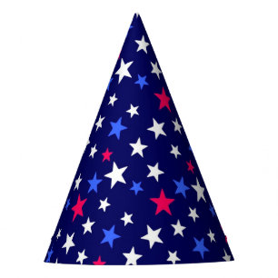 Chapeaux De Fètes Gras Rouge, Bleu Patriotique et Étoiles Blanches