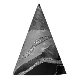 Chapeaux De Fètes Gris Noir Marbre Blanc Agate Parties scintillant A