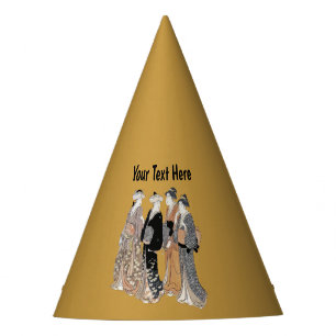 Chapeaux De Fètes Groupe Four Geisha Dames Vêtements Vintages Jaune