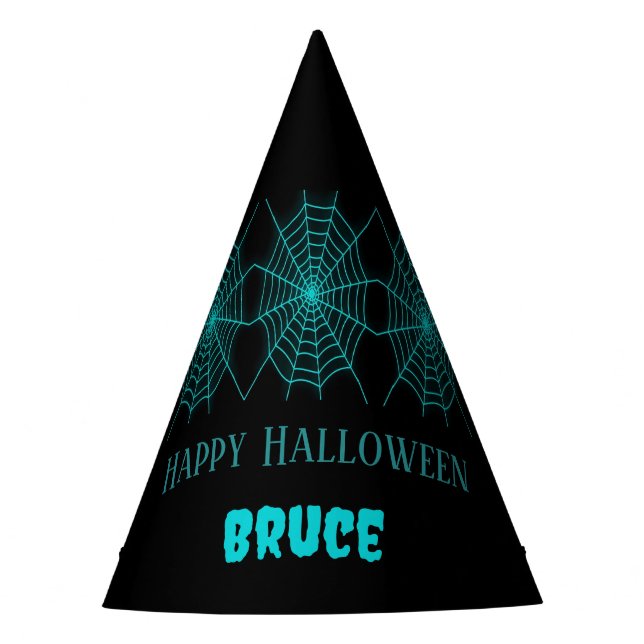 Chapeaux De Fètes Happy Halloween neon bleu spiderweb noir (Devant)