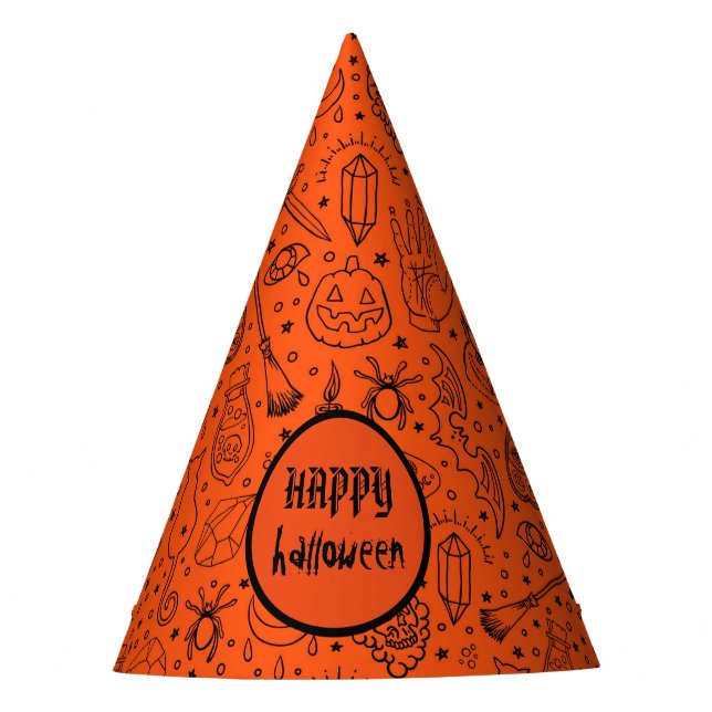 Chapeaux De Fètes Happy Halloween Orange Doodle Motif (Devant)