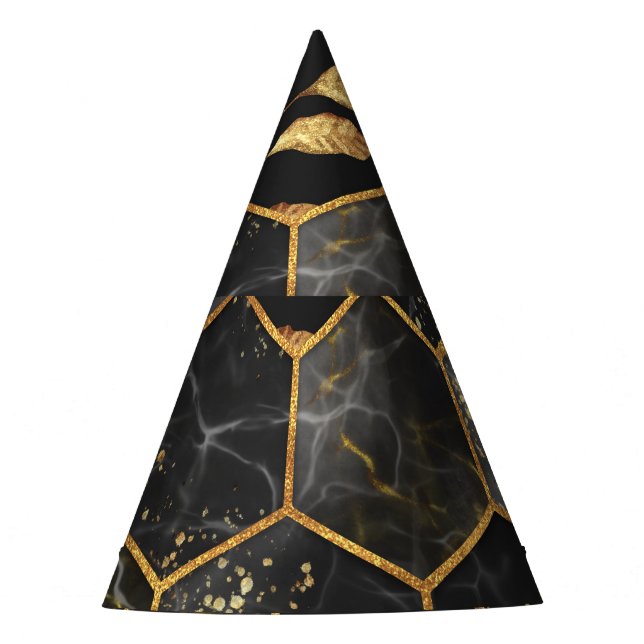 Chapeaux De Fètes Hexagon de marbre, Texture Feuille d'or. (Devant)