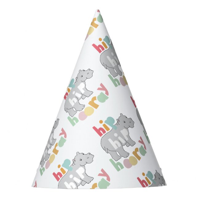 Chapeaux De Fètes Hip Hip Hooray Gris Hippo Dessin Cute Animal Art (Devant)