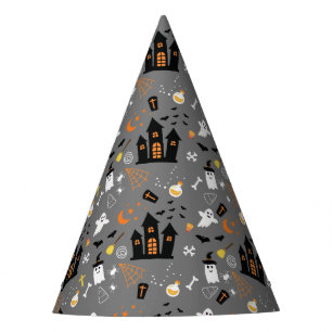 Chapeaux De Fètes Illustré Motif d'Halloween avec gris, noir