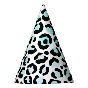 Chapeaux De Fètes Imprimé Animal Bleu Taches Turquoise Rose Faux Noi