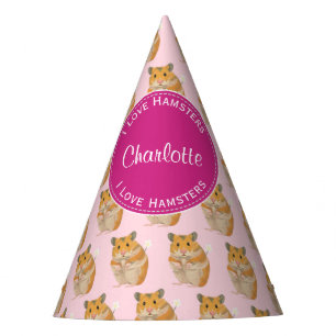 Chapeaux De Fètes J'aime le motif rose de hamster de hamsters