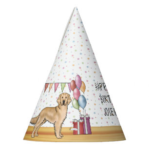 Chapeaux De Fètes Jaune Golden Retriever Colorful Anniversaire