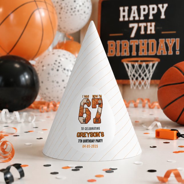 Chapeaux De Fètes J'avais 6 ans maintenant j'ai 7 ans Basket-ball –  (I Was 6 Now I’m 7 Basketball – 7th Birthday Party Hat
)