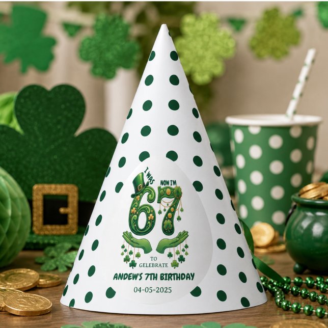 Chapeaux De Fètes J'avais 6 ans maintenant j'ai 7 ans Saint-Patrick  (I Was 6 Now I’m 7 St. Patrick’s Day Boy Birthday Party Hat)