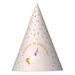 Chapeaux De Fètes Je crois aux licornes rose jaune