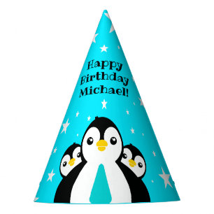 Chapeaux De Fètes Joli Anniversaire Garçon Pingouins Blue Neckties