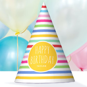 Chapeaux De Fètes Joli arc-en-ciel rayé Joyeux anniversaire Jaune