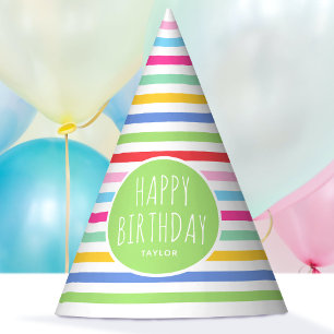 Chapeaux De Fètes Joli arc-en-ciel rayé Joyeux Anniversaire Vert