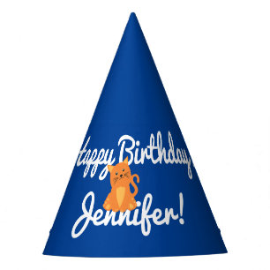 Chapeaux De Fètes Joli Dessin Orange Kitten Sur Bleu