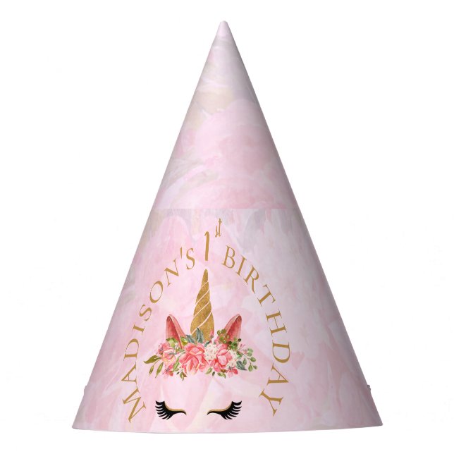 Chapeaux De Fètes Joli Pastel rose Floral Unicorn Anniversaire (Devant)