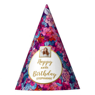 Chapeaux De Fètes Joli rose Floral Custom Photo Joyeux Anniversaire