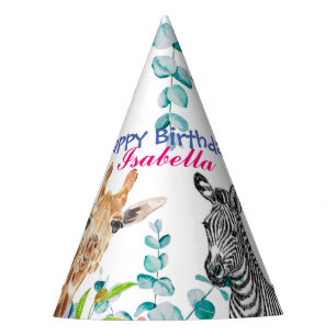 Chapeaux De Fètes joli zoo Giraffe animaux jungle Floral Anniversair