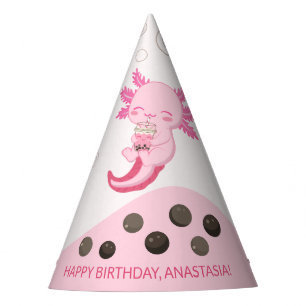 Chapeaux De Fètes Jolie Axolotl rose Boba Tea Girls Anniversaire