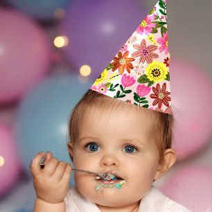 Chapeaux De Fètes Jolie fête d'anniversaire de fille aux fleurs rose