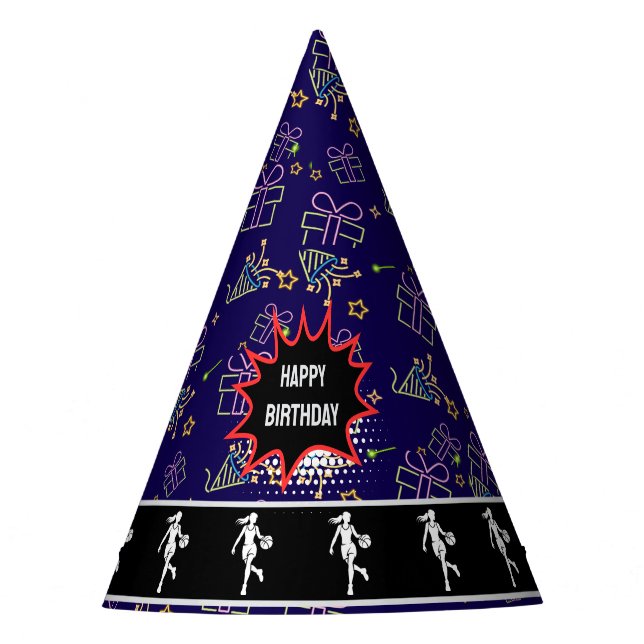Chapeaux De Fètes Joueuse de basketball, Équipe Anniversaire (Devant)