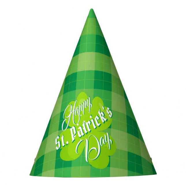 Chapeaux De Fètes Joyeuse Saint-Patrick Vert Tartan Trèfle Chanceux (Devant)