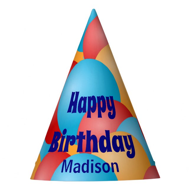 Chapeaux De Fètes Joyeux anniversaire avec nom et ballons (Devant)