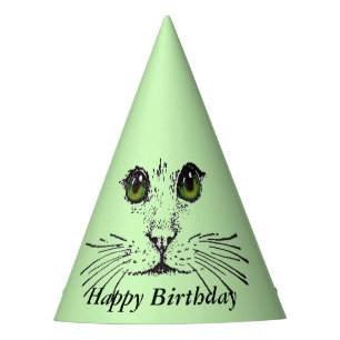 Chapeaux De Fètes Joyeux Anniversaire Chat Face Gros yeux verts