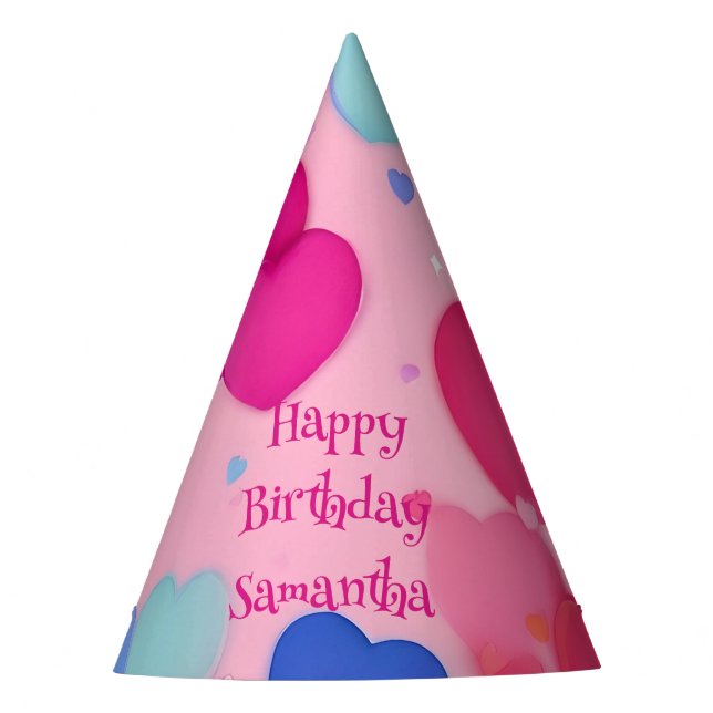 Chapeaux De Fètes Joyeux Anniversaire Fille Coeurs roses (Devant)