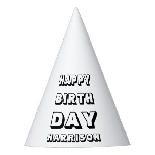 Chapeaux De Fètes Joyeux anniversaire noir blanc nom personnalisé m