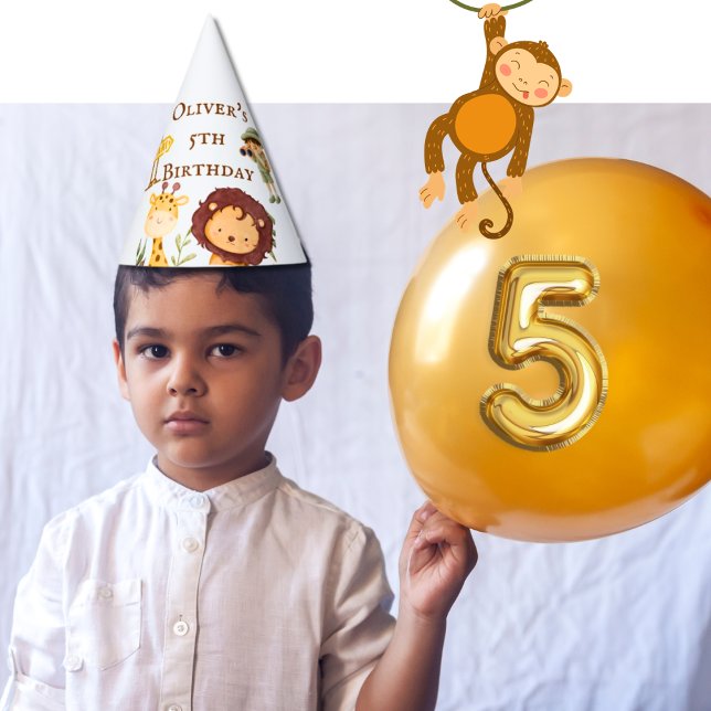 Chapeaux De Fètes Jungle Animaux Safari Anniversaire Cône (Personalized Birthday Party Cone Hat)