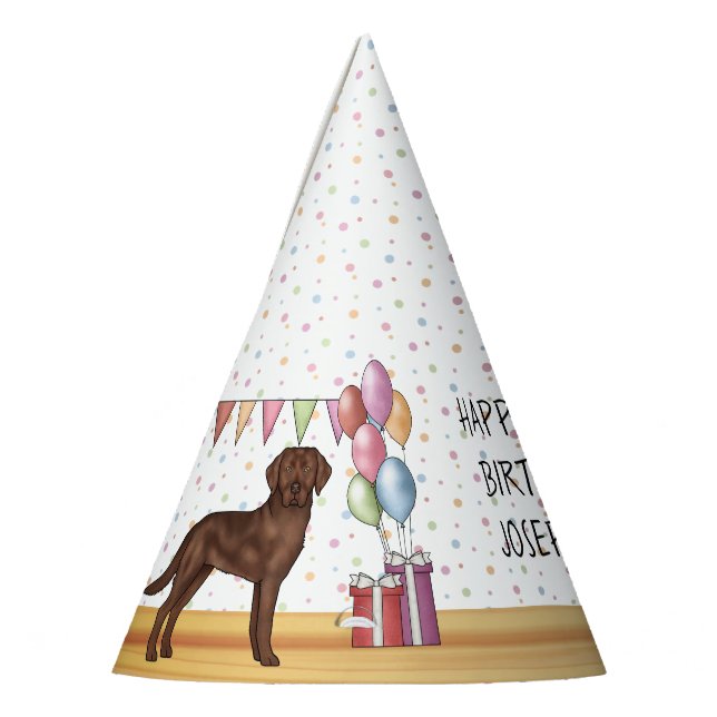 Chapeaux De Fètes Labrador Retriever Chocolat Joyeux Anniversaire (Gauche)