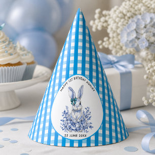 Chapeaux De Fètes Lapin Floral Bleu 1er Anniversaire pour Enfants