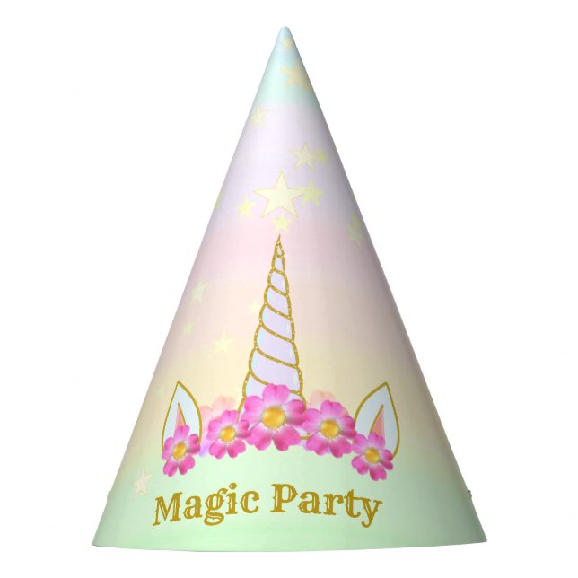 Chapeaux De Fètes Licorne Magique, Fleurs & Étoiles (Devant)