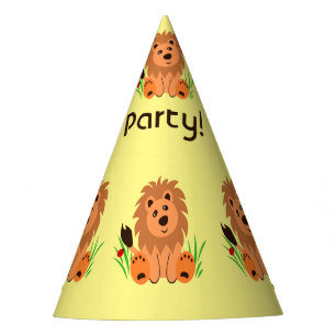 Chapeaux De Fètes Lion mignon dans l'herbe avec coccinelle, annivers