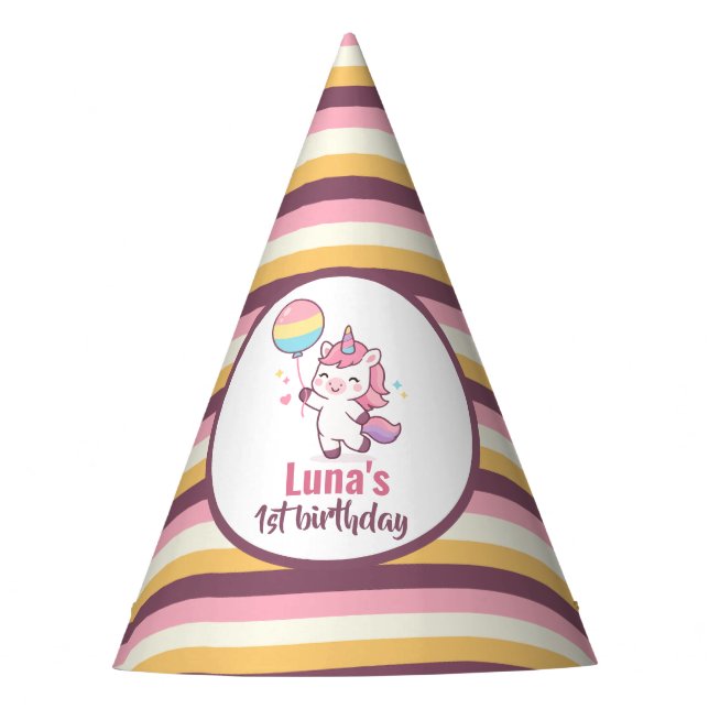 Chapeaux De Fètes Magical Unicorn & Rainbow Girl 1st Birthday party  (Devant)
