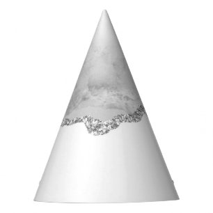 Chapeaux De Fètes Marbre blanc gris Agate Parties scintillant argent