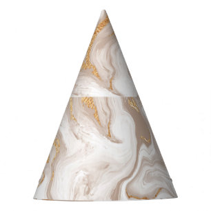 Chapeaux De Fètes Marbre liquide beige, art de la ligne dorée.
