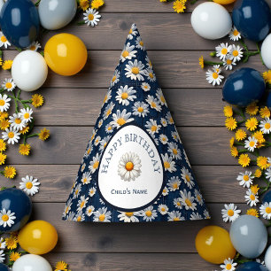 Chapeaux De Fètes Marguerites sur un Anniversaire en Denim Bleu 