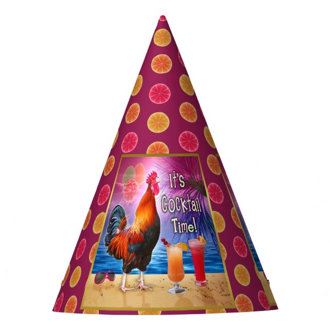 Chapeaux De Fètes Mer tropicale de plage de coq de cocktails drôles (Devant)