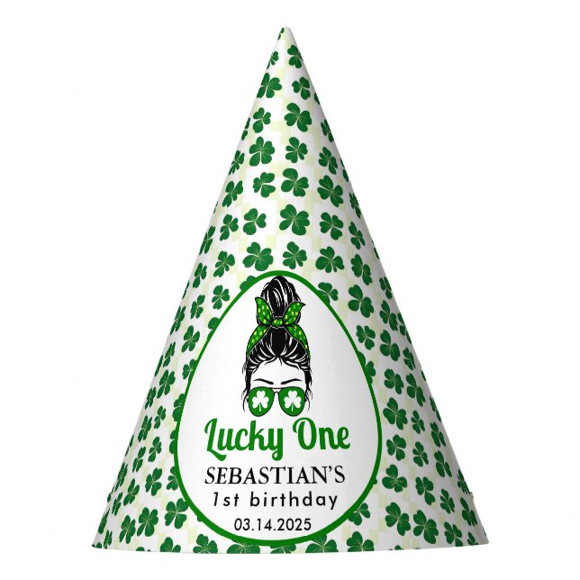 Chapeaux De Fètes Messy Bun Lucky One 1st Birthday Girl (Devant)