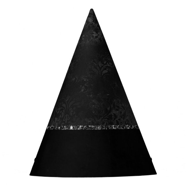 Chapeaux De Fètes Minuit Onyx Romance | Black Satiny Grunge Damask (Devant)