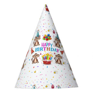 Chapeaux De Fètes Monkey Cupcakes Happy Birthday Paper 