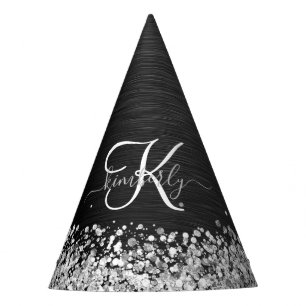 Chapeaux De Fètes Monogramme à étincelle noire à Parties scintillant